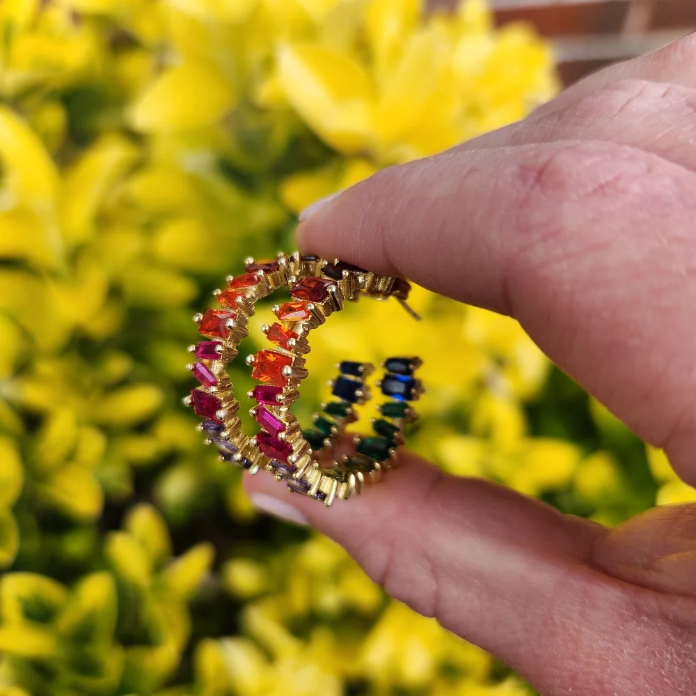 Rainbow Diamond Hoops - Picture 1 of 4